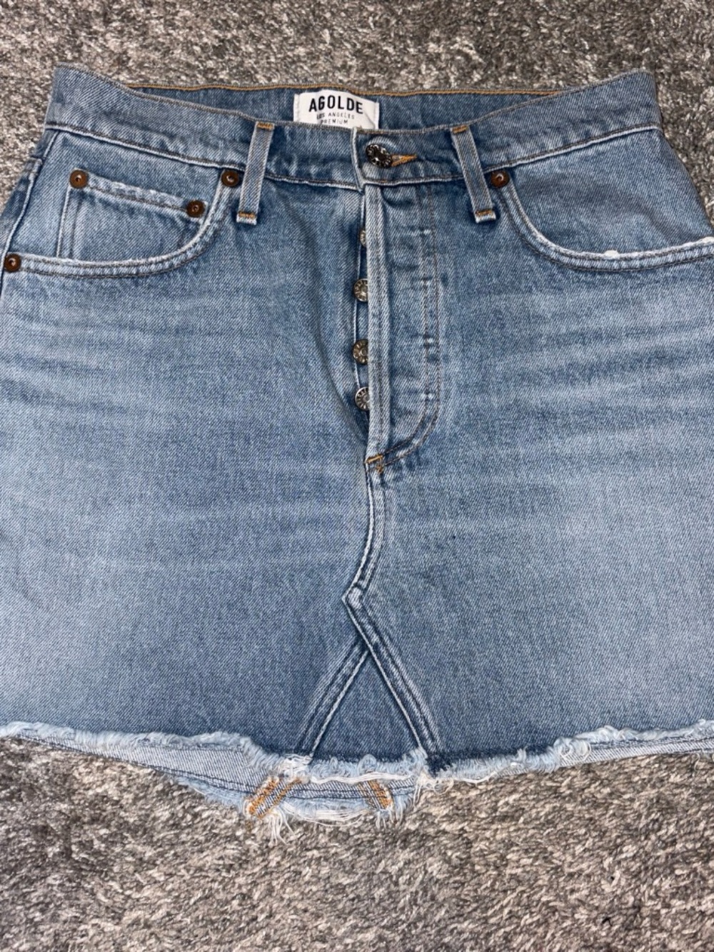 Agolde Light Wash Button-Front Denim Mini Skirt